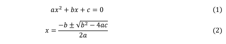 The quadratic equation and the quadratic formula on the sample page